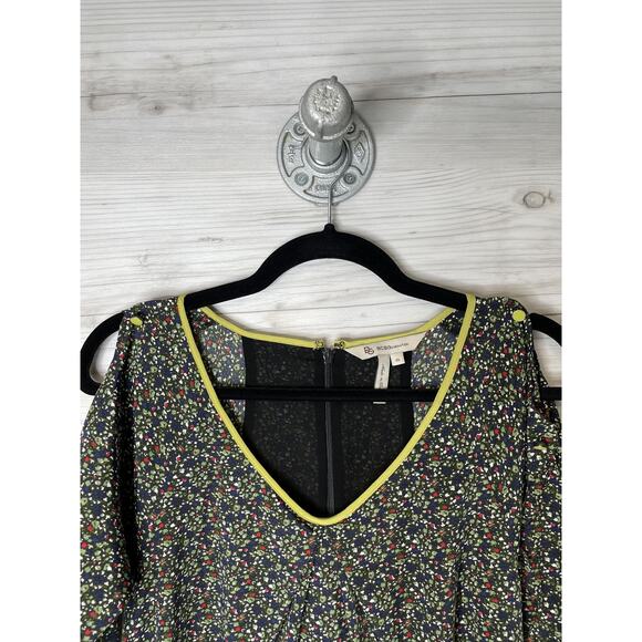 BCBGeneration Dress Womens XS Black Multi Cold Shoulder V-Neck Floral K0L6H109 - Picture 2 of 12